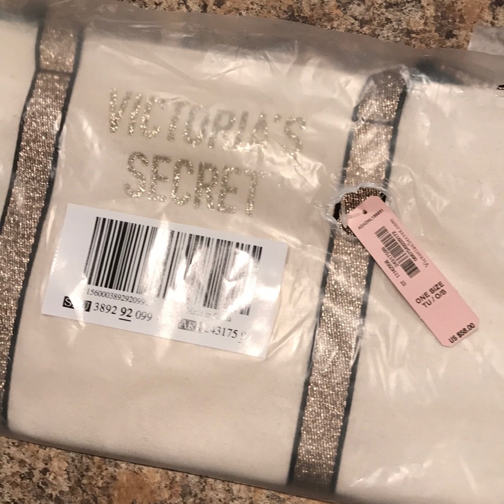 Victoria secret gold sparkle carryall tote